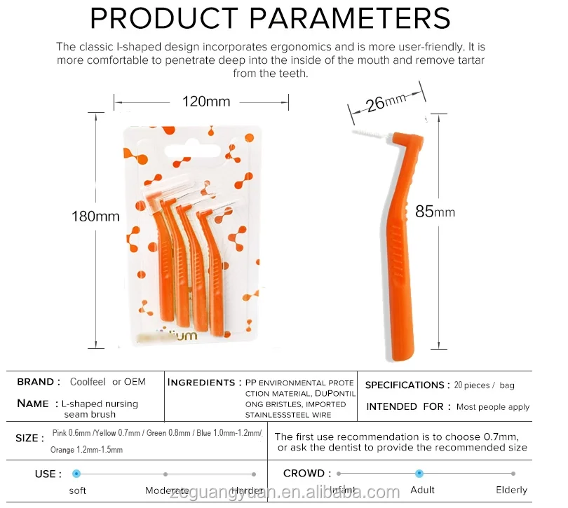 factory  directly supply 5pcs blister card package top quality L shape interdental brush