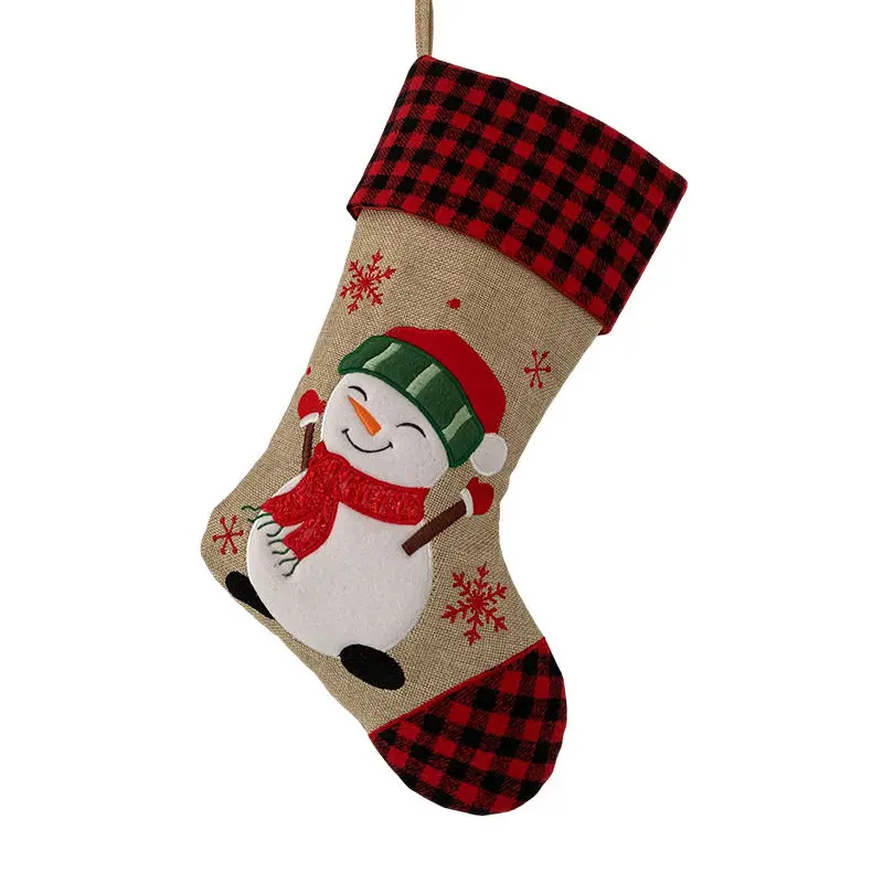 Custom Christmas Stockings Holiday Personalized Plaid Cuff  Rustic Natrual Style Santa Claus Pattern Christmas Stocking