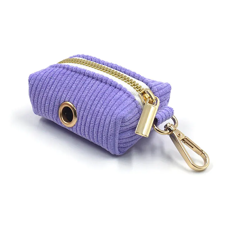 New arrive light purple corduroy dog collars solid quality dog leash bow tie matched poop bag holder pet harness set airtag case