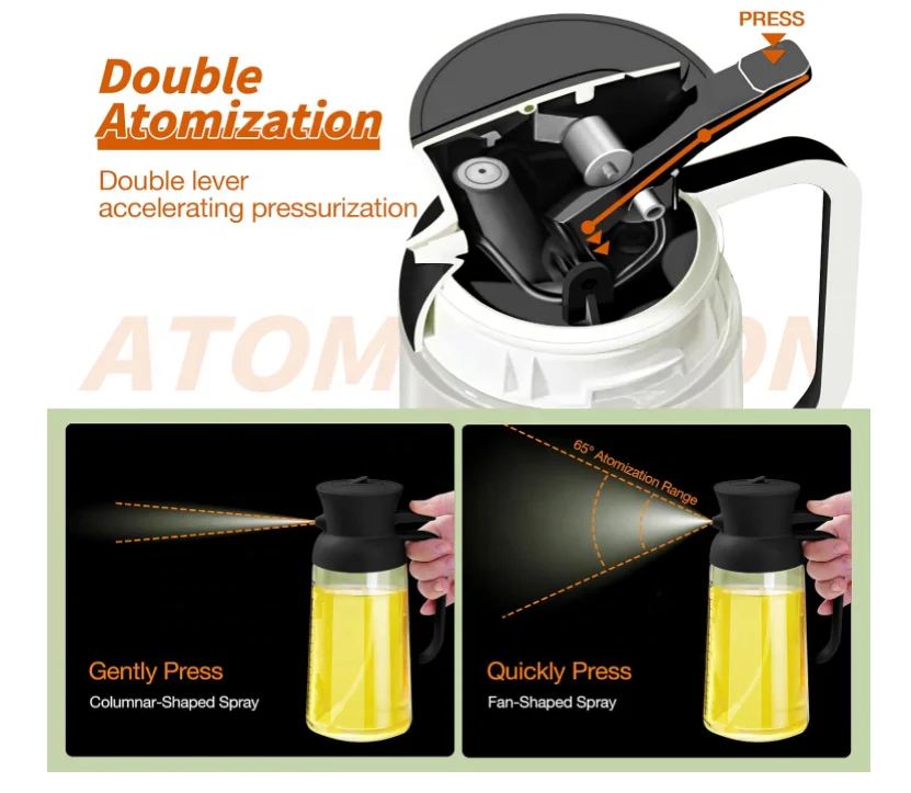 New Glass Oil Pot 2 in 1 Olive Oil Sprayer Bottle 18oz/550ml Glass Olive Oil Dispenser Bottle for Kitchen