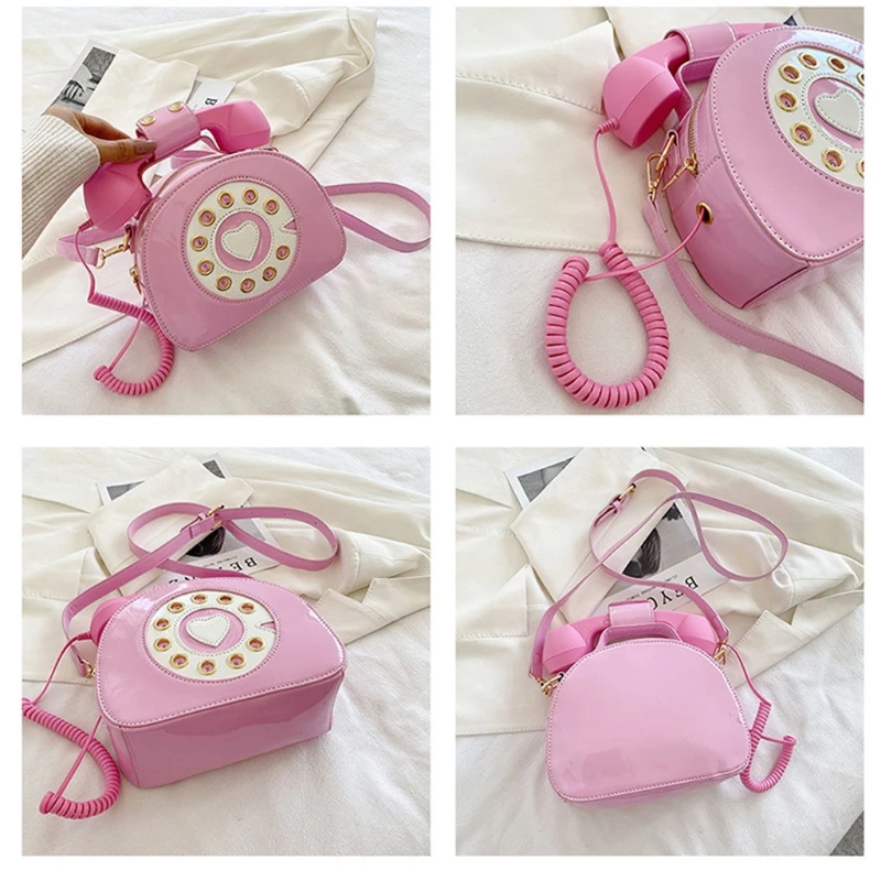 Creative Phone Shaped Handbags for Women Funny Personality Shoulder Bags Dial Telephone Shape Purse