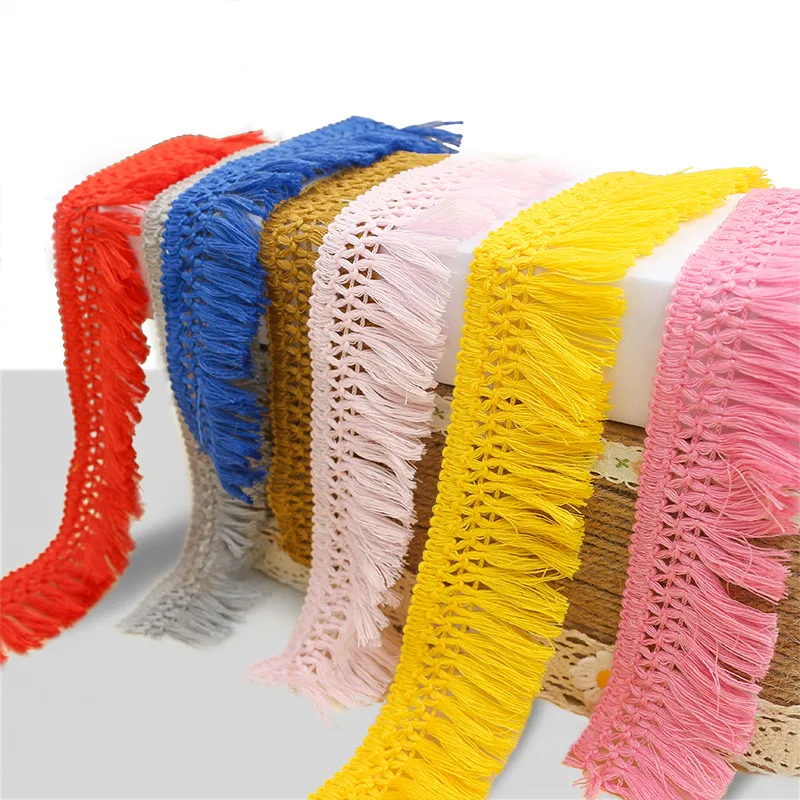 wholesale colorful High Quality 100% Cotton Tassel 4cm Wide Cotton Fringe Lace Trim Accessories sewing supplies