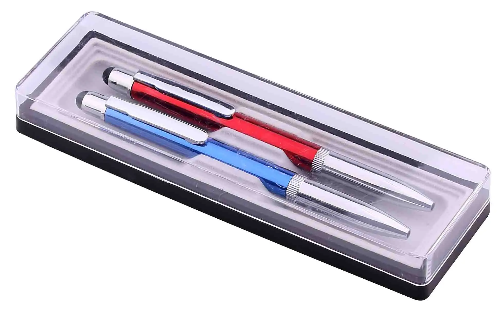 Transparent hard plastic pen box with PVC Velvet bottom luxury gray gift pen case custom logo