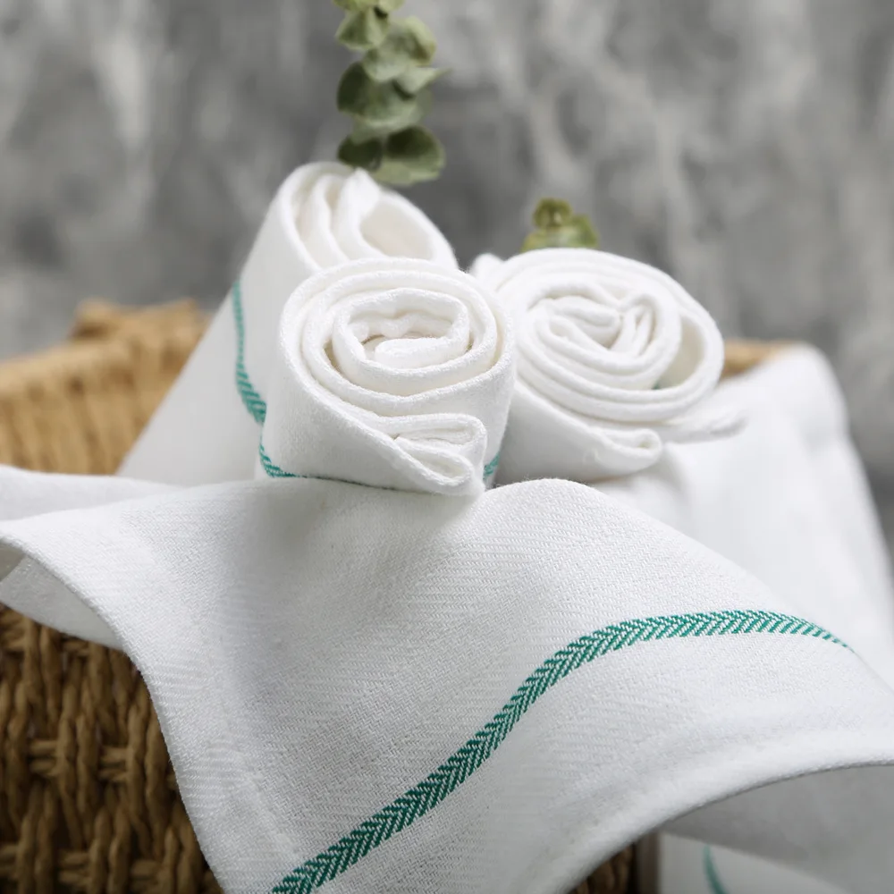 Customized Stripe 100% Yarn-dyed Tea Towels White Linen Cotton Kitchen Towels