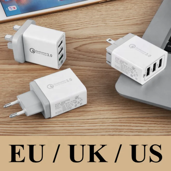 Wholesale EU US 3 Ports Colorful USB Chargers Fast Charging QC 3.0 Travel USB Wall Charger