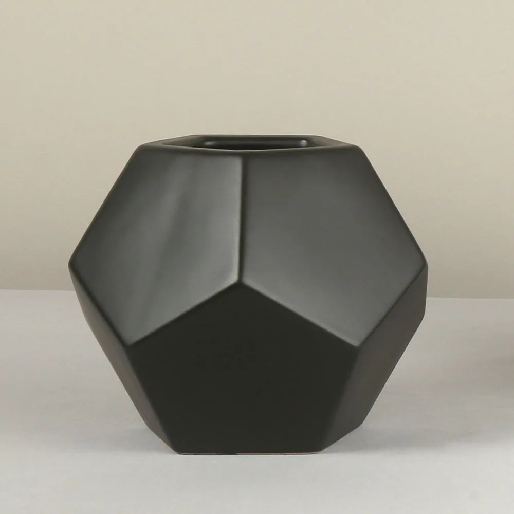 Custom Design Pentagon Shape Matte Black Ceramic Planter Pot Set of 3pcs