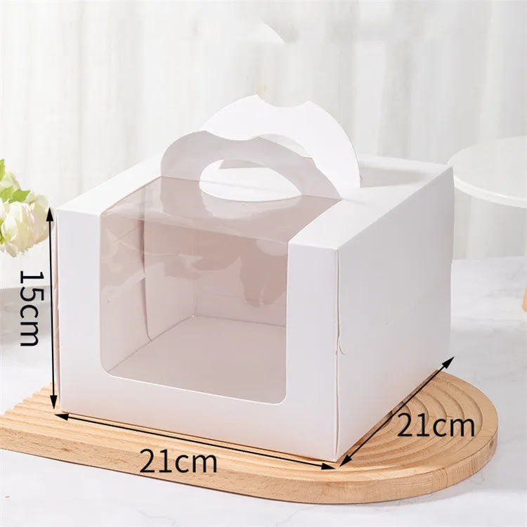 Wholesale 5 6 8 10inch birthday cake box portable window white transparent mousse dessert pastry paper box for cake