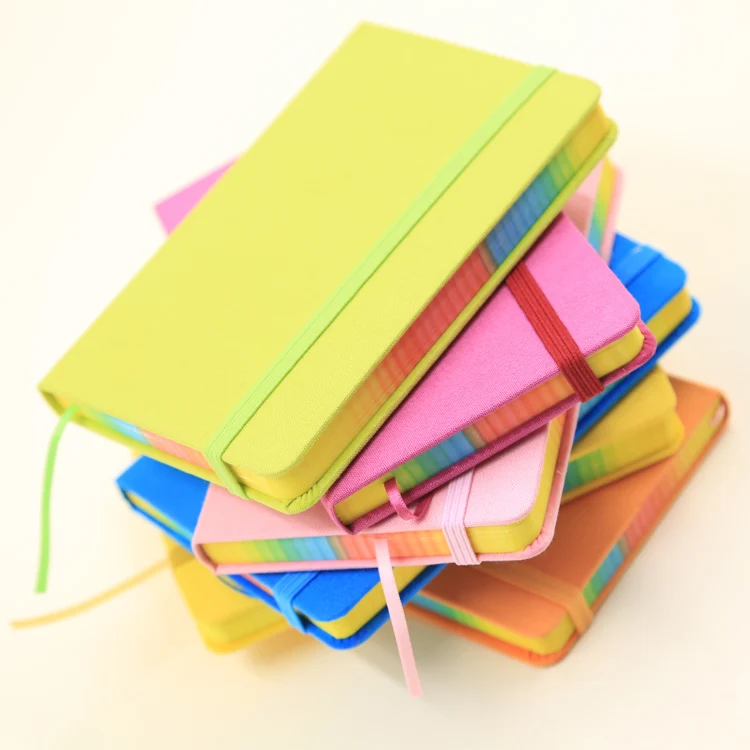 
Neon color fabric hard material cover notebook with matched strap elastic band 