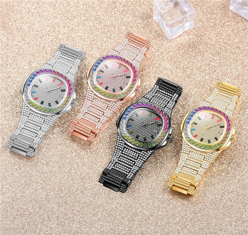 Hip Hop Diamond Mens Fashion Luxury Brand Date Quartz Watch Wholesale diamond watches