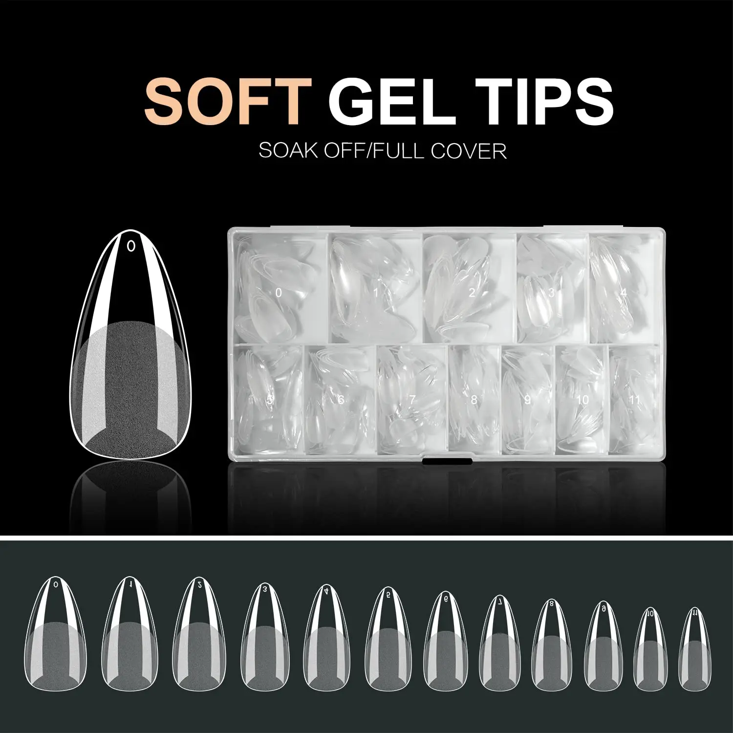 Natural gel x no crease suitable 552pcs 12 sizes full cover soft nail extension false tips