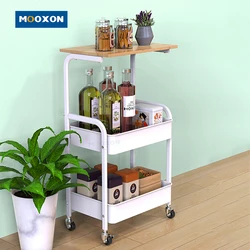 3 Layer Multifunction Steel Mesh Wire Basket Shelving Wood Board Utility Carts Organizer Storage Trolley Kitchen Rolling Cart