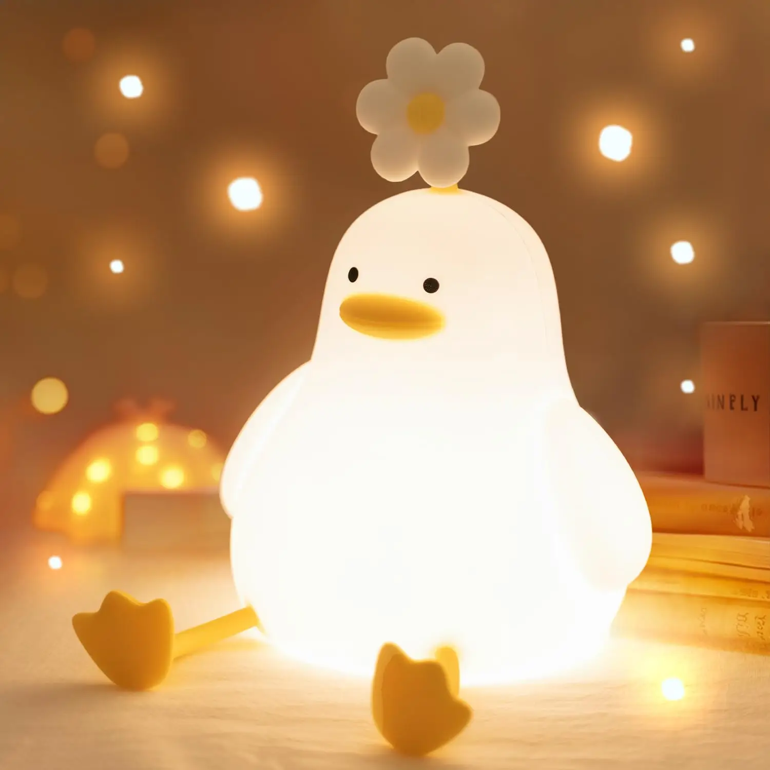 New Creative Cute Flower Duck LED Tap Sensor Light Silicone Bedside Table Lamp Kids Room Decor Sleeping Night Light