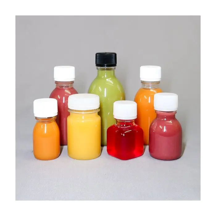 MAYSURE Empty Plastic PET 60ml 2OZ Mini Ginger Shot Packs Beverage Smoothies Pure Orange Juice Bottles and Containers