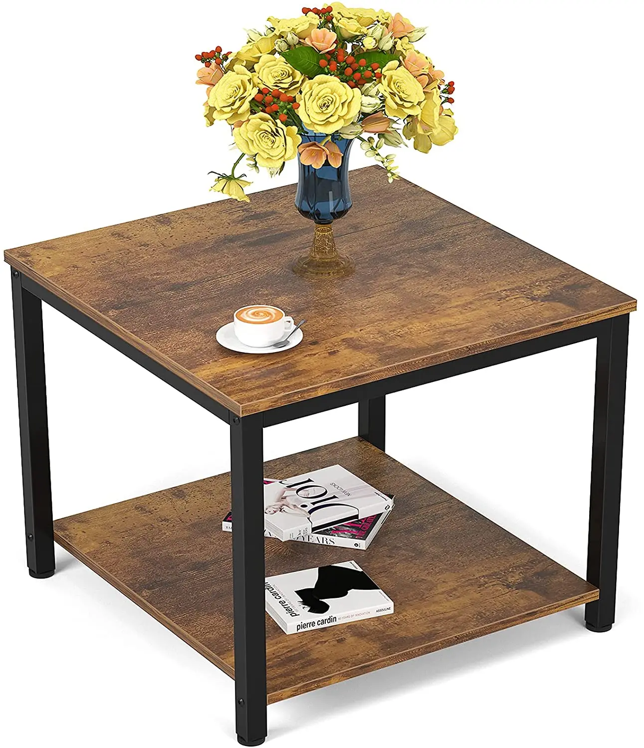 20 Inch Square, Besiture 2-Tier Coffee Tea End Table Nightstands  Sofa Couch Bed, Metal Wood Accent Modern Simple Industrial