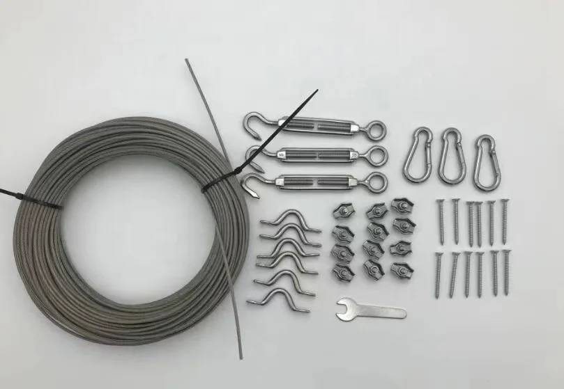 String Light Suspension Kit with Stainless Steel 150fts PVC Coated Wire Rope,Turnbuckle and Hooks