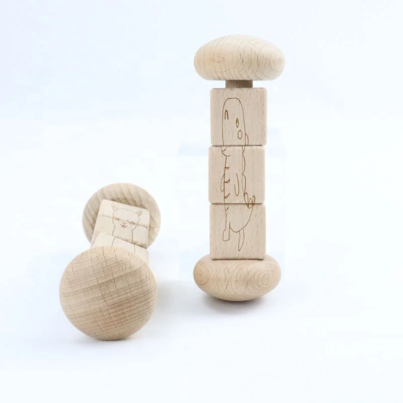 New Design Hot Selling Wood Square Animal Picture Kids Education Rattle Toy