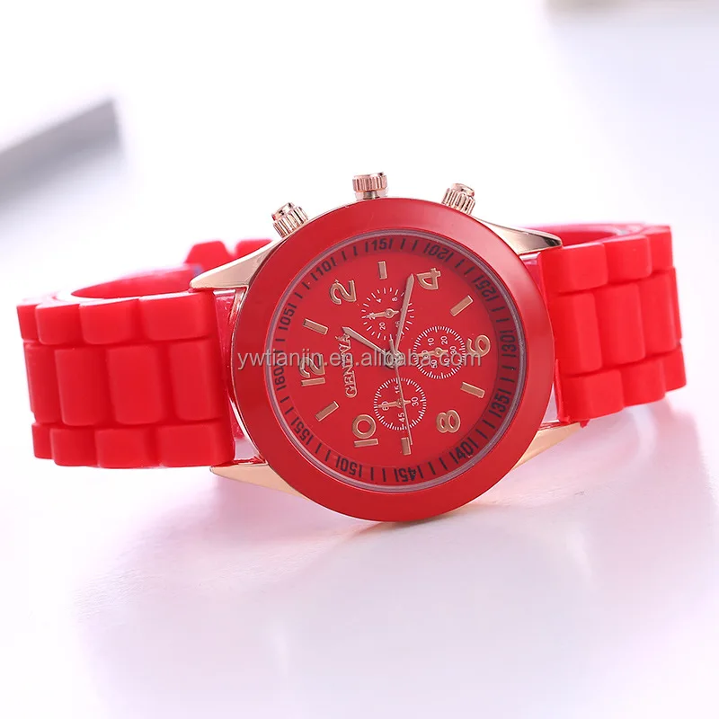 Hot Selling Popular Geneva Silicone Rubber Colorful Quartz Watch Unisex Sports Leisure Fashion Watch