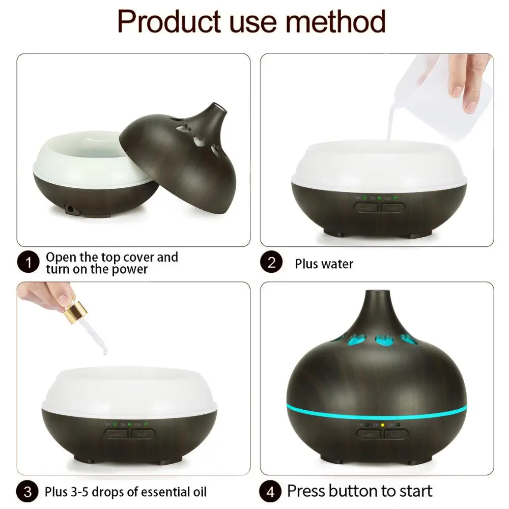 Adjustable Time Setting & Color Light Changing Air Humidifier, 150ml Wood Grain Aromatherapy Essential Oil Diffuser