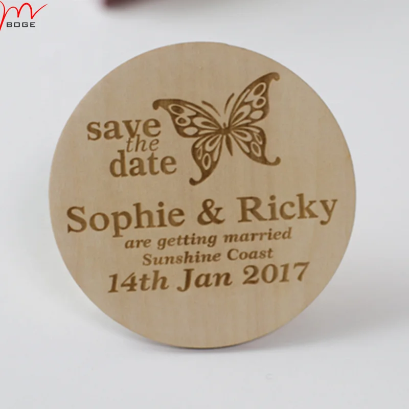 custom personalized engraved save the date magnetic fridge sticker wooden wedding card