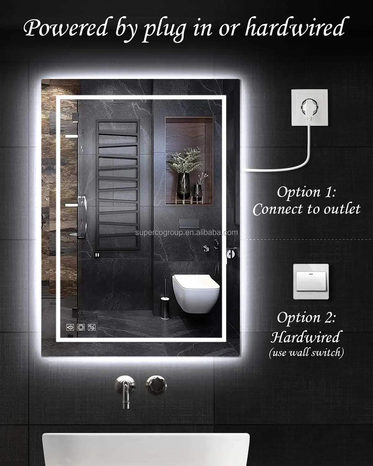 Superco Factory LED Wall Mirror Lamp for Bathroom Smart Touch Switch Modern Design for Beauty Hair Salon Hairdressing Makeup