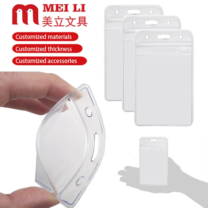 Custom Size Soft Plastic Clear Name Badge Holder PVC Transparent Employee Student ID Card Holder