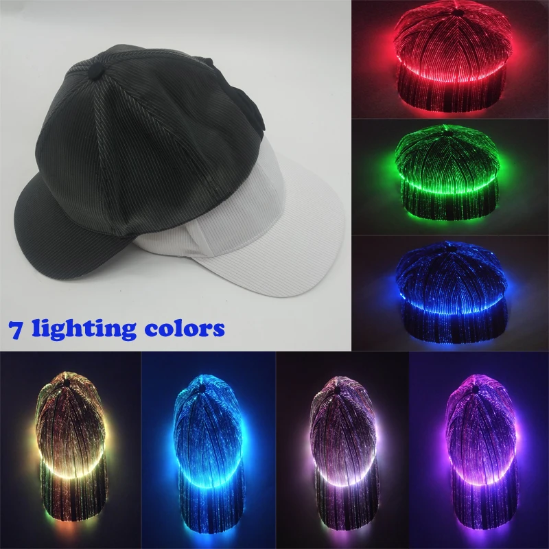Ecodi  Usb Rechargeable Led Hat Adjustable 7 Colors Glow Led Baseball Cap Fiber Optic Led Rave Hat For Festival Party