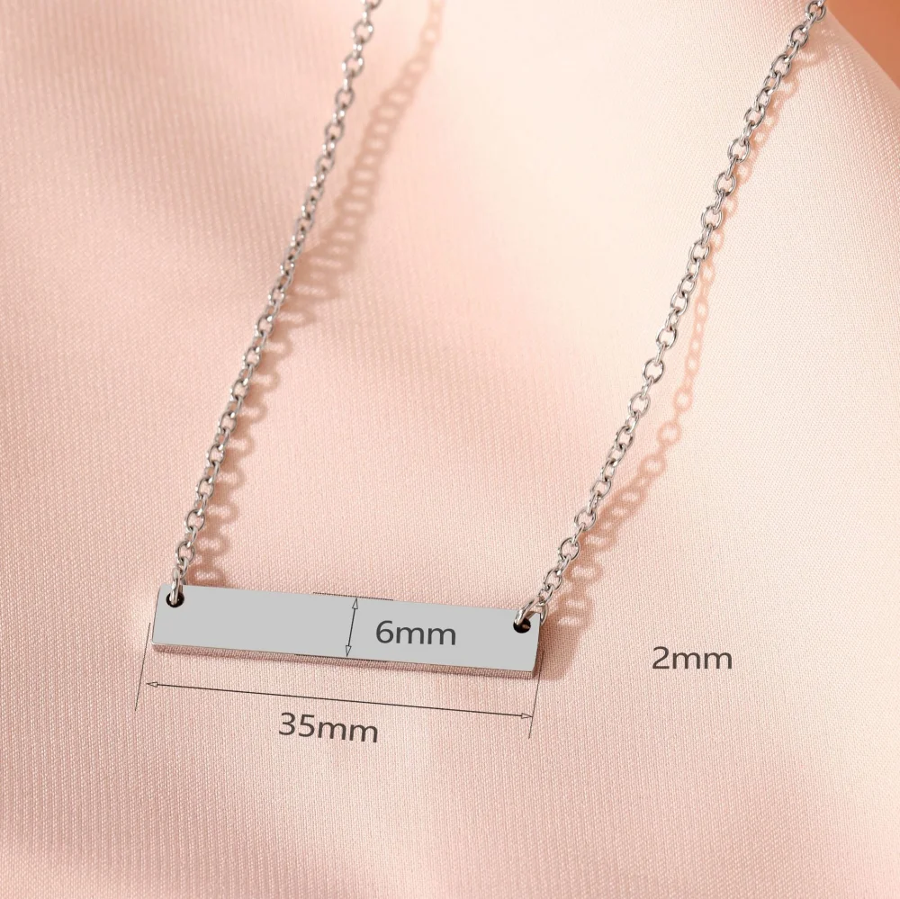 Wholesale Personalized Women Fashion Jewelry Custom Blank Laser Logo Name Gold Plated Horizontal Bar Pendant Necklace