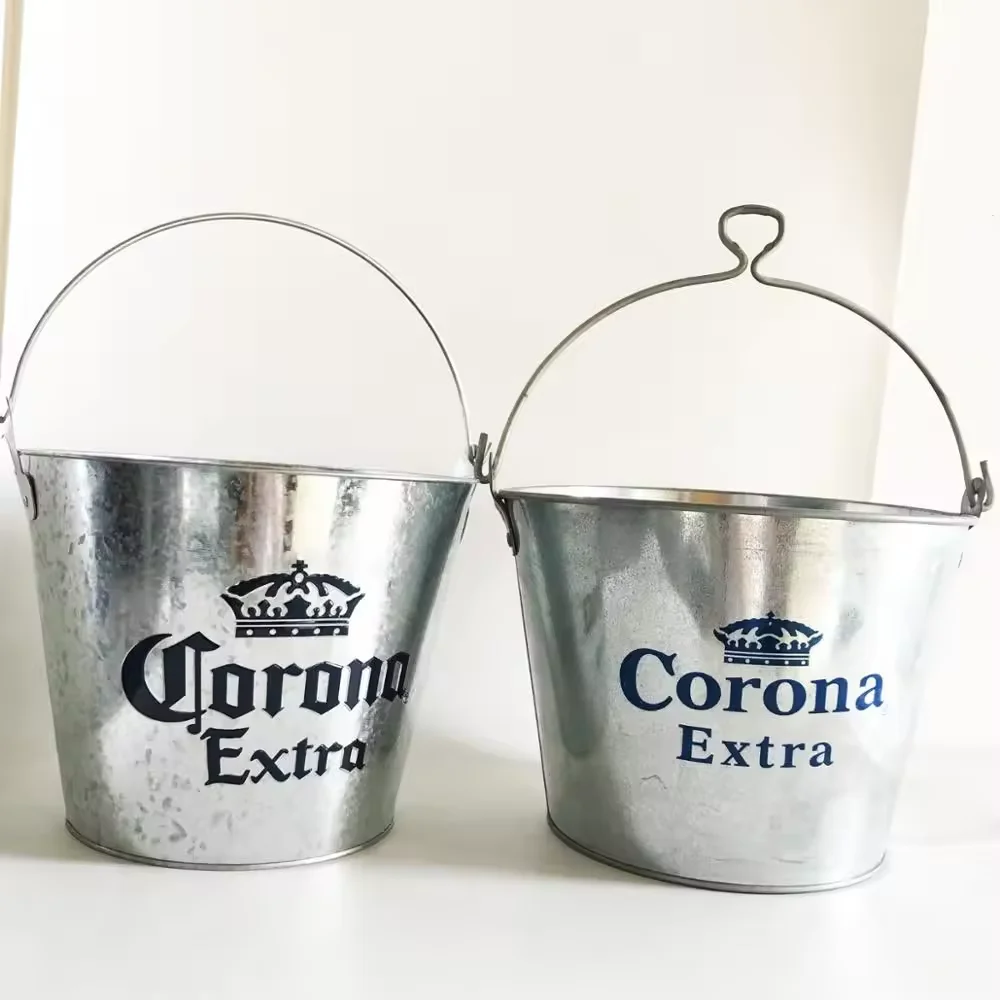 Stainless Steel Tinplate Champagne Wine Beer Beverage Tubs Metal Ice Bucket For Parties