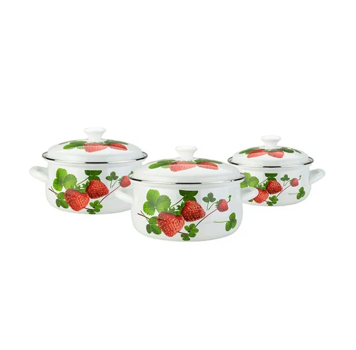 Supply of domestic kitchen outdoor spill-proof European-style metal enamel binaural pan with handle