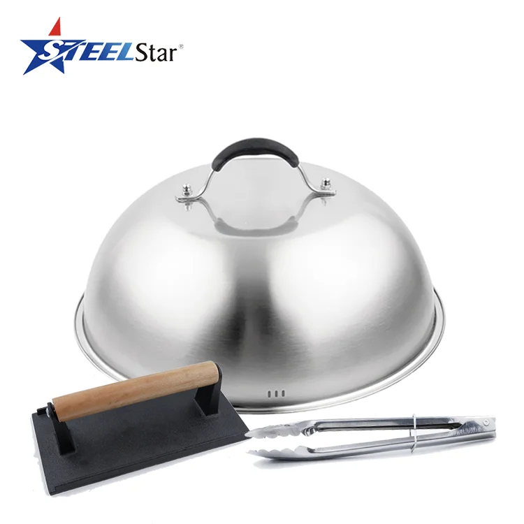 
Stainless Steel Cheese Melting Dome with Hamburger Press and clamp BBQ Tooling Sets 