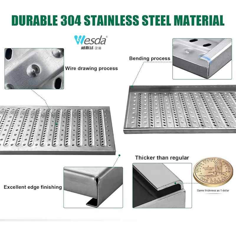 WESDA Garage Floors Outside Trench Drainage System Outdoor Metal Drainage Grates Stainless Steel Channel Drain Grate Cover
