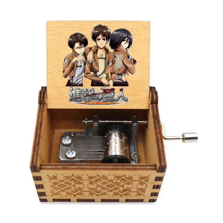 12 designs Attack on Titan Shingeki no Kyojin  Melody Hand Crank Laser Engraved Hand Crank Wooden Music box
