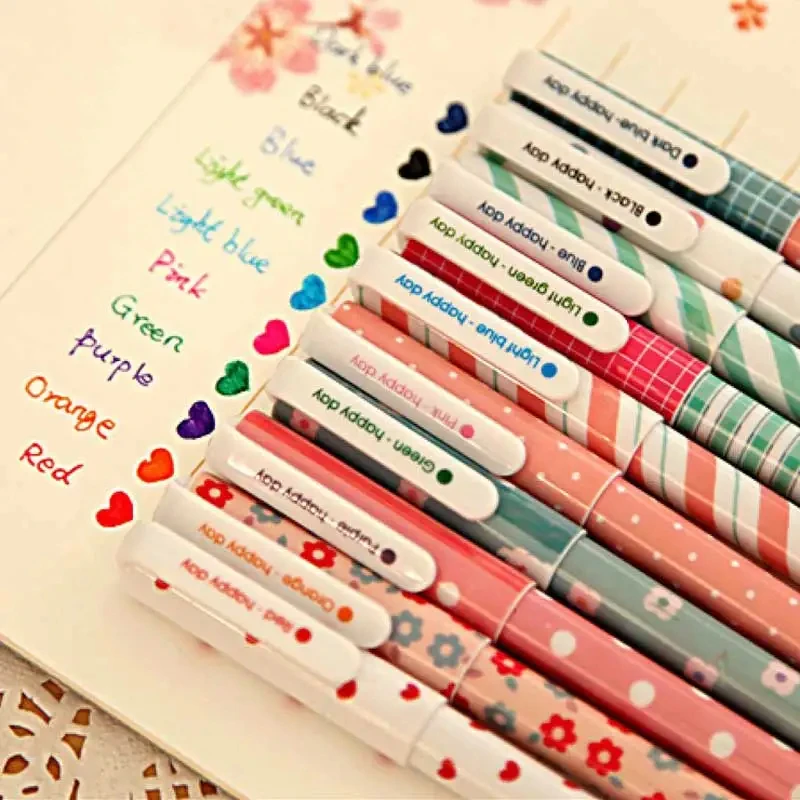 10 Pcs/Set Color Pen Flower Animal Starry Star Sweet Flora Colored Gel Pen 0.38mm Cute Pens for School Stationary