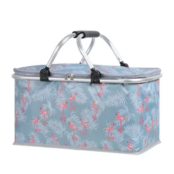 Outdoor large-capacity folding picnic basket Oxford cloth insulation basket multifunctional picnic bag aluminum foil ice basket
