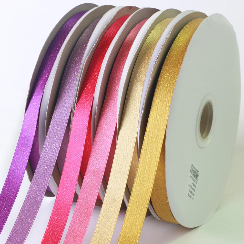 Factory Hot Selling Gold Metallic Ribbon100% Polyester Glitter Ribbon Gift Ribbon Decoration Ribbon