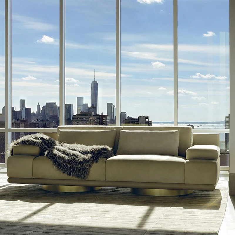 Foshan furniture wholesale sofas Italian style light elegance luxury modern  gold stainless steel round base  hotel furniture