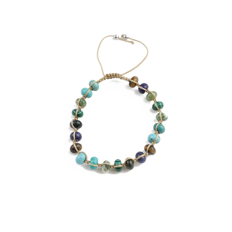 accessories women 2024 wholesale 5*8mm natural stone bead lapis labradorite malachite turquoise tiger eye woven bracelets