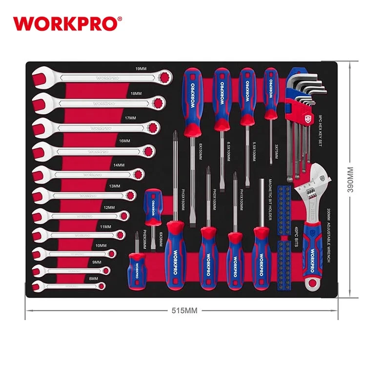 WORKPRO 195PC EVA Tray Mechanic Maintenance Trolley  Chest Workshop Tools Rolling Cart Cabinet Tool Set