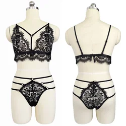Lace sexy lingerie female sexy underwear hot style see-through eyelash string bundled bra set women sexy nightwear two-piece