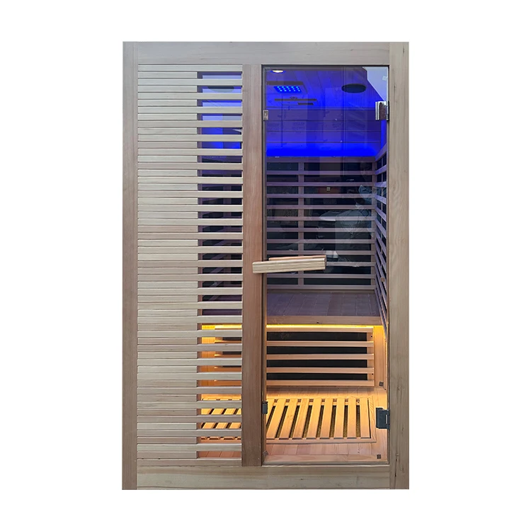 Standard 1-2 People Infrared Wooden Sauna Cabin Hemlock Dry Steam Sauna With Colorful Light