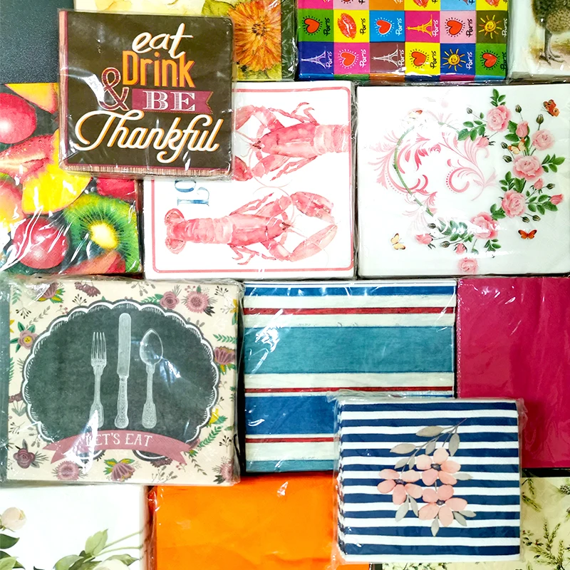 Manufacturer Direct Food Grade Virgin Wood Pulp 1 Ply 50 Sheets Printed Paper Napkins Serviette