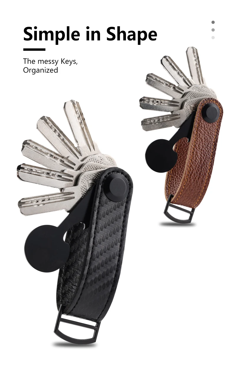 Carbon fiber genuine leather key holder organizer Men car key cover