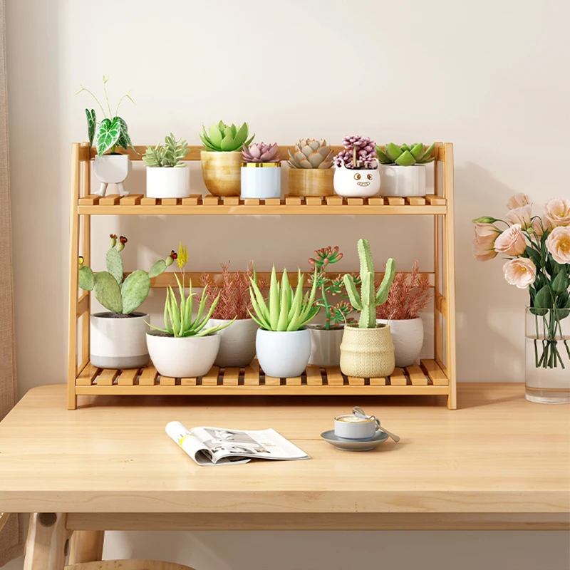 Desktop Succulent Planter Stand Bamboo Plant Stand Indoor Plant Rack Multiple Flower Pots Plant Shelf Display Holder