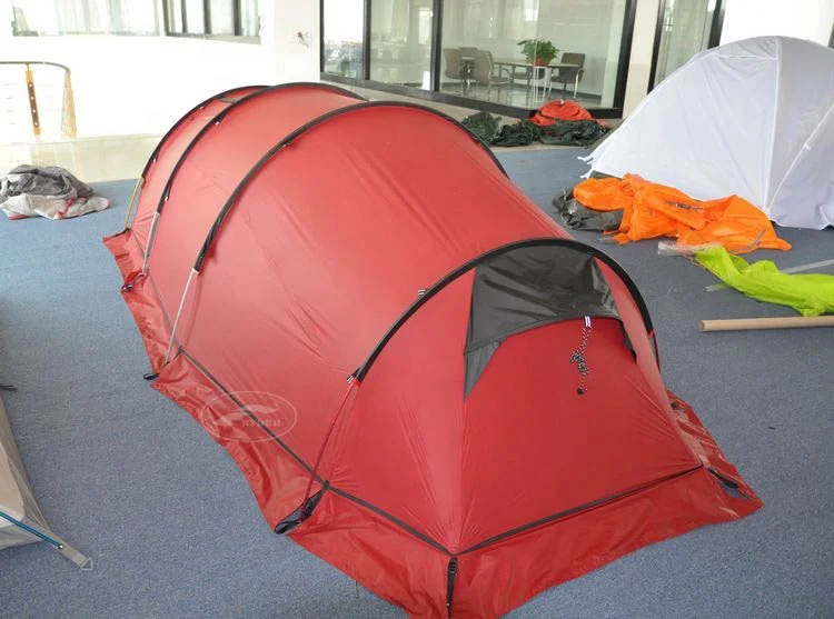 China Manufacturer Ripstop Nylon Polyurethane Silicone Coating 3-person Camping Tunnel Tent Seam Taping 4 Season with Snow Flap