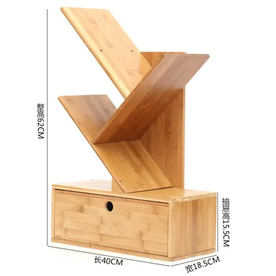 Tree creative bookshelf, bamboo desktop bookshelf with drawer 3 tier independent storage shelf for home, living room, office