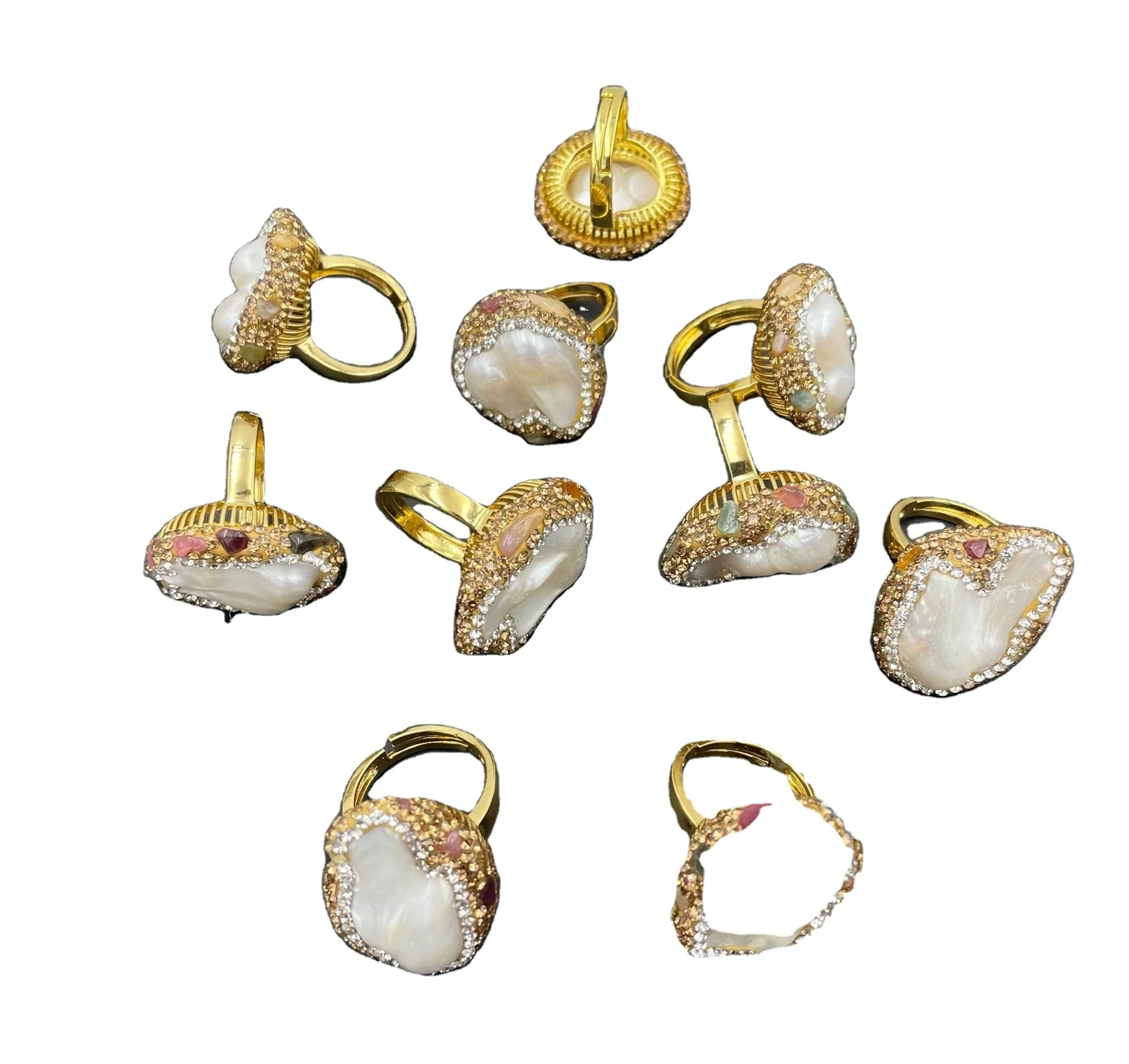 New Fashion Boutique Baroque Shaped Pearl Ring Inlaid Fashion With Czech Diamond Stylish Lady Electroplating Ring Jewelry