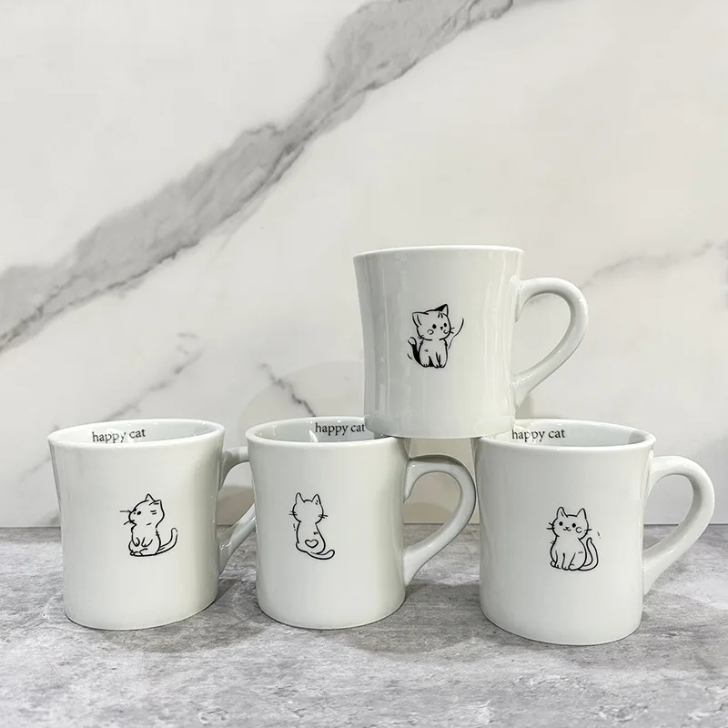 Factory cheap Animal cat dog emo ceramic mug Modern simple office water porcelain cup Cute student cups for milk
