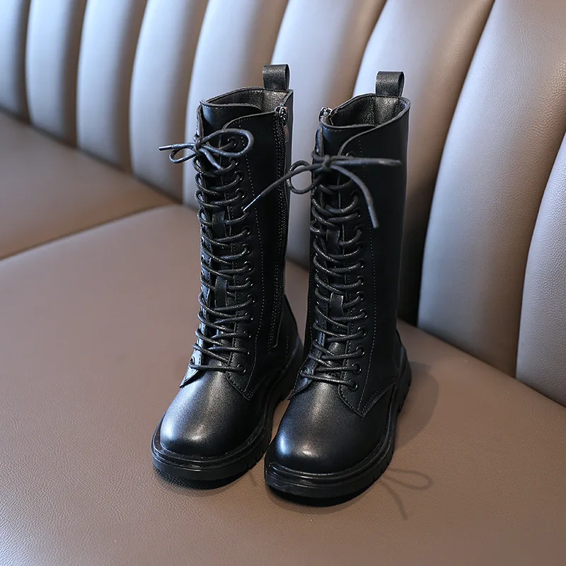 New Autumn Winter Kids performance Fashion tall canister long Boots girl Shoes Leather Waterproof Fashion Martin Boots