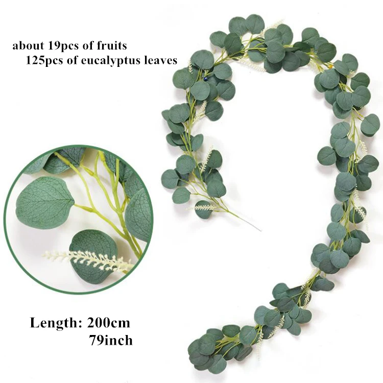 Wholesale Silk Eucalyptus Garland With Flowers Artificial Eucalyptus Willow Leaves Garland Plant For Wedding Home Decoration