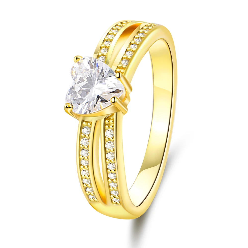 Classic Heart Shaped Ring PVD Gold Plated Jewelry with Zircon Inlay 14k gold plated jewelry wholesale engagement rings for women